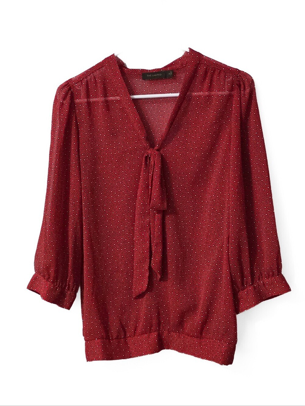 The Limited Women’s Red Tie-Neck Blouse - Classic Long-Sleeve Top Size Small